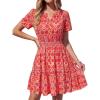 image:imageBTFBM Summer Dresses for Women 2026 Lightweight Casual Short Sleeve Floral Mini Dress A Line Beach Vacation SundressRed
