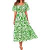 image:imageBTFBM Summer Dresses for Women 2026 Spring Outfits Beach Vacation Short Sleeve Smocked Boho Casual Floral Maxi DressPrint Grass Green