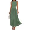 image:imageBTFBM Summer Maxi Dresses for Women 2026 Spring Sleeveless Casual Ruched High Waisted Long Sundress Flowy Beach DressBean Green