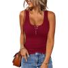 image:imageBTFBM Summer Tops for Women 2026 Scoop Neck Ribbed Henley Button Sleeveless Casual Spring Basic Tank Top Clothes OutfitsWine Red
