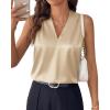 image:imageBTFBM Tank Top for Women 2026 Summer Spring Silk Satin V Neck Pleated Sleeveless Work Blouses Business Casual OutfitsApricot