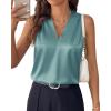 image:imageBTFBM Tank Top for Women 2026 Summer Spring Silk Satin V Neck Pleated Sleeveless Work Blouses Business Casual OutfitsAqua Blue