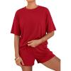 image:imageBTFBM Two Piece Sets For Women Summer Outfits Short Sleeve Tops Lounge Shorts Sets Oversized Matching Sets Pockets 2026Red