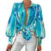 image:imageBTFBM Women Fashion Button Down Shirts 2026 V Neck Boho Printed Long Sleeve Blouses Dressy Casual Spring Fall TopsFloral Blue Green