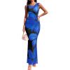 image:imageBTFBM Women Floral Cocktail Wedding Guest Dress Summer Spring 2026 Twist Strap Bodycon Mesh Beach Vacation Maxi DressesFloral Black Blue