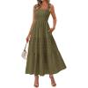 image:imageBTFBM Womens 2026 Spring Boho Spaghetti Strap Dress Casual Sleeveless Smocked A Line Beach Sundress Long Maxi DressesArmy Green