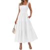 image:imageBTFBM Womens 2026 Spring Boho Spaghetti Strap Dress Casual Sleeveless Smocked A Line Beach Sundress Long Maxi DressesWhite