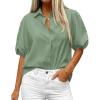 image:imageBTFBM Womens Button Down Shirts Short Puff Sleeve Collared V Neck 2026 Summer Tops Dressy Casual Work Business BlousesSage Green