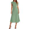 image:imageBTFBM Womens Spring Dresses 2026 Asymmetrical Neck Short Sleeve Pleated Swing Knit Midi Dress Business CasualSage Green