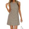 image:imageBTFBM Womens Summer Dress 2026 Spring Plaid Crew Neck Sleeveless Button Bodycon Mini Vintage Business Casual DressesApricot