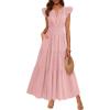 image:imageBTFBM Womens Summer Maxi Dress 2026 Spring Boho Vacation Ruffle Flutter Short Sleeve A Line Tiered Flowy Dresses PocketsPink