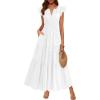 image:imageBTFBM Womens Summer Maxi Dress 2026 Spring Boho Vacation Ruffle Flutter Short Sleeve A Line Tiered Flowy Dresses PocketsWhite