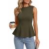 image:imageBTFBM Womens Summer Tops 2026 Business Casual Outfits Crew Neck Sleeveless Shirts Slim Fit Peplum Tank TopDark Army Green