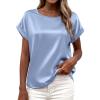 image:imageBTFBM Womens Summer Tops Satin Blouses Dressy Casual Loose Crewneck Short Sleeve Shirts 2026 Work Business OutfitsLight Blue