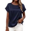 image:imageBTFBM Womens Summer Tops Satin Blouses Dressy Casual Loose Crewneck Short Sleeve Shirts 2026 Work Business OutfitsNavy