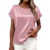 image:imageBTFBM Womens Summer Tops Satin Blouses Dressy Casual Loose Crewneck Short Sleeve Shirts 2026 Work Business OutfitsPink