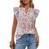 image:imageBTFBM Womens Tops Dressy Casual 2026 Spring Summer Shirts Boho Floral V Neck Ruffle Cap Sleeve Business Work BlousesFloral Beige Multi