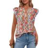 image:imageBTFBM Womens Tops Dressy Casual 2026 Spring Summer Shirts Boho Floral V Neck Ruffle Cap Sleeve Business Work BlousesFloral Black Red