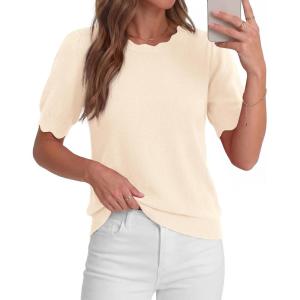 image:imageBTFBM Short Sleeve Sweater for Women 2026 Spring Summer Knit Basic Tops Lightweight Business Casual Vacation OutfitsBeige