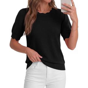 image:imageBTFBM Short Sleeve Sweater for Women 2026 Spring Summer Knit Basic Tops Lightweight Business Casual Vacation OutfitsBlack