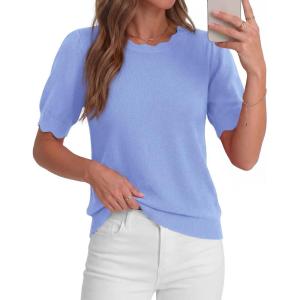 image:imageBTFBM Short Sleeve Sweater for Women 2026 Spring Summer Knit Basic Tops Lightweight Business Casual Vacation OutfitsLight Blue