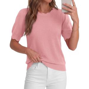 image:imageBTFBM Short Sleeve Sweater for Women 2026 Spring Summer Knit Basic Tops Lightweight Business Casual Vacation OutfitsPink