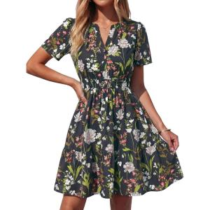 image:imageBTFBM Summer Dresses for Women 2026 Lightweight Casual Short Sleeve Floral Mini Dress A Line Beach Vacation SundressBlack Pink Flower