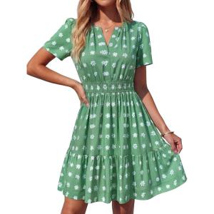 image:imageBTFBM Summer Dresses for Women 2026 Lightweight Casual Short Sleeve Floral Mini Dress A Line Beach Vacation SundressGreen