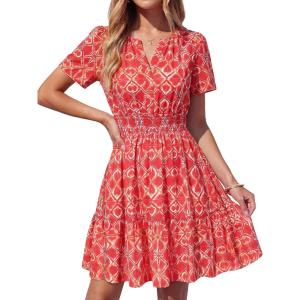 image:imageBTFBM Summer Dresses for Women 2026 Lightweight Casual Short Sleeve Floral Mini Dress A Line Beach Vacation SundressRed