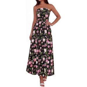 image:imageBTFBM Summer Maxi Dresses for Women 2026 Strapless Tube Top Floral Spring Wedding Guest Dress Beach Vacation OutfitsBlack Pink Flower