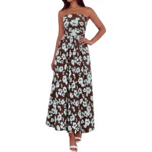 image:imageBTFBM Summer Maxi Dresses for Women 2026 Strapless Tube Top Floral Spring Wedding Guest Dress Beach Vacation OutfitsCoffee Blue Flower