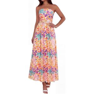 image:imageBTFBM Summer Maxi Dresses for Women 2026 Strapless Tube Top Floral Spring Wedding Guest Dress Beach Vacation OutfitsFloral White
