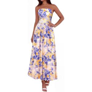 image:imageBTFBM Summer Maxi Dresses for Women 2026 Strapless Tube Top Floral Spring Wedding Guest Dress Beach Vacation OutfitsLight Purple Flower