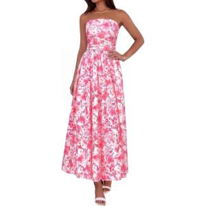 image:imageBTFBM Summer Maxi Dresses for Women 2026 Strapless Tube Top Floral Spring Wedding Guest Dress Beach Vacation OutfitsPink Flower
