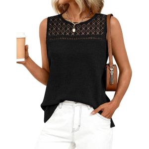 image:imageBTFBM Tank Top for Women 2026 Sleeveless Shirts Waffle Knit Vest Crew Neck Casual Outfits Loose Blouses Summer TopsBlack