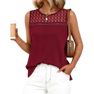 image:imageBTFBM Tank Top for Women 2026 Sleeveless Shirts Waffle Knit Vest Crew Neck Casual Outfits Loose Blouses Summer TopsBurgundy