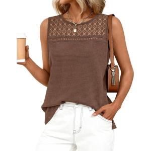 image:imageBTFBM Tank Top for Women 2026 Sleeveless Shirts Waffle Knit Vest Crew Neck Casual Outfits Loose Blouses Summer TopsCoffee