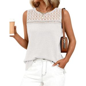 image:imageBTFBM Tank Top for Women 2026 Sleeveless Shirts Waffle Knit Vest Crew Neck Casual Outfits Loose Blouses Summer TopsWhite
