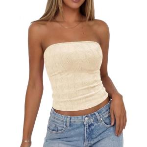 image:imageBTFBM Tube Tops for Women Floral Embroidery Summer Crop Top 2026 Strapless Going Out Y2K Beach Vacation Spring ClothesApricot