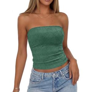 image:imageBTFBM Tube Tops for Women Floral Embroidery Summer Crop Top 2026 Strapless Going Out Y2K Beach Vacation Spring ClothesGreen