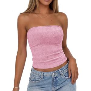 image:imageBTFBM Tube Tops for Women Floral Embroidery Summer Crop Top 2026 Strapless Going Out Y2K Beach Vacation Spring ClothesPink