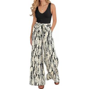 image:imageBTFBM Two Piece Sets For Women Summer 2026 Spring Outfits Casual Sleeveless Wide Leg Pants Sets Beach Vacation ClothesFloral Apricot Black