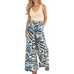 image:imageBTFBM Two Piece Sets For Women Summer 2026 Spring Outfits Casual Sleeveless Wide Leg Pants Sets Beach Vacation ClothesFloral Apricot Blue
