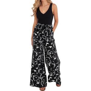 image:imageBTFBM Two Piece Sets For Women Summer 2026 Spring Outfits Casual Sleeveless Wide Leg Pants Sets Beach Vacation ClothesFloral Black White