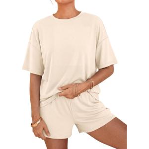 image:imageBTFBM Two Piece Sets For Women Summer Outfits Short Sleeve Tops Lounge Shorts Sets Oversized Matching Sets Pockets 2026Beige