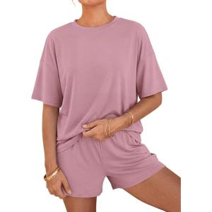 image:imageBTFBM Two Piece Sets For Women Summer Outfits Short Sleeve Tops Lounge Shorts Sets Oversized Matching Sets Pockets 2026Pink