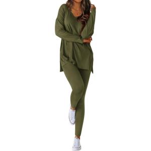 image:imageBTFBM Two Piece Sets for Women 2026 Casual Lounge Set Matching Oversized Shirts Leggings Workout Airport Travel OutfitsArmy Green