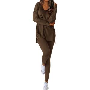 image:imageBTFBM Two Piece Sets for Women 2026 Casual Lounge Set Matching Oversized Shirts Leggings Workout Airport Travel OutfitsDark Brown