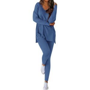 image:imageBTFBM Two Piece Sets for Women 2026 Casual Lounge Set Matching Oversized Shirts Leggings Workout Airport Travel OutfitsDusty Blue