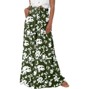 image:imageBTFBM Women Casual High Waist Wide Leg Pants 2026 Spring Summer Long Palazzo Pants Pocket Lounge Beach Vacation ClothesPrint Army Green White